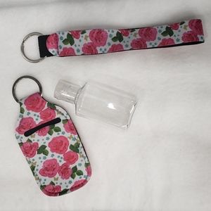 Pink Flower Lotion Holder with Matching Wristlet Lanyard